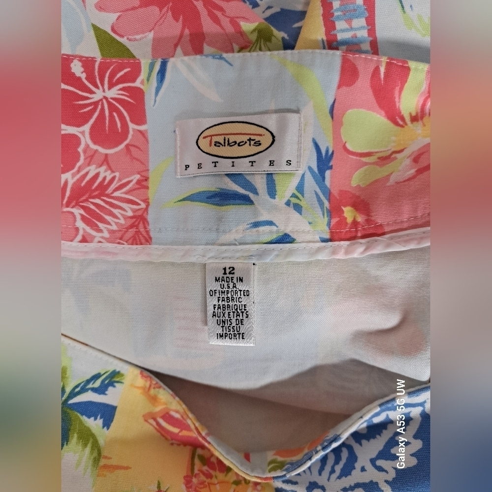 Talbots Petites 12 Mini Skirt Cotton Spandex Beach Colorful Hidden Zipper - Picture 5 of 6